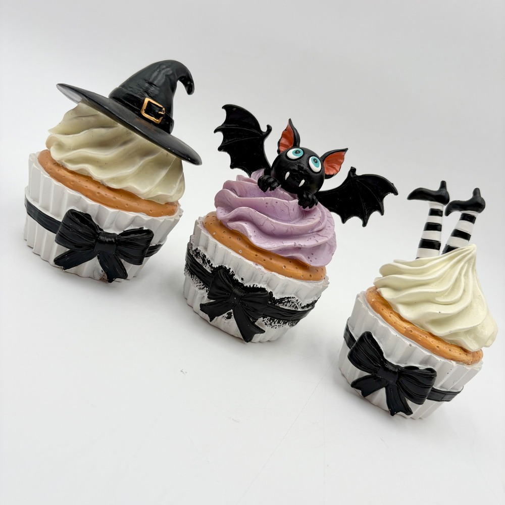 Halloween Cupcake‎ Figurines Set of 3 Bat Witch Legs Sweet Treats Decor
